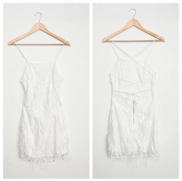 Lulus | Making Magic White Fringe Lace-Up Mini Dress | Medium - Picture 6 of 13